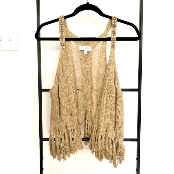 Gilly Hicks Sequined Fringe Open Sweater Vest - Picture 2 of 9